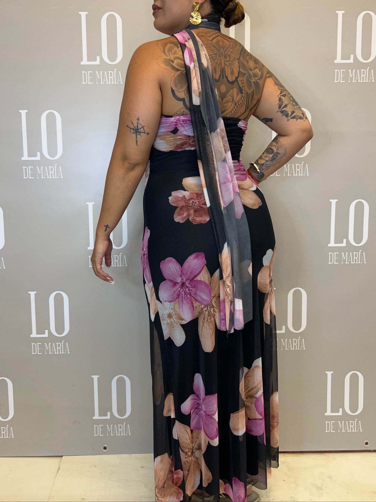 VESTIDO FLORAL LAZO NEGRO