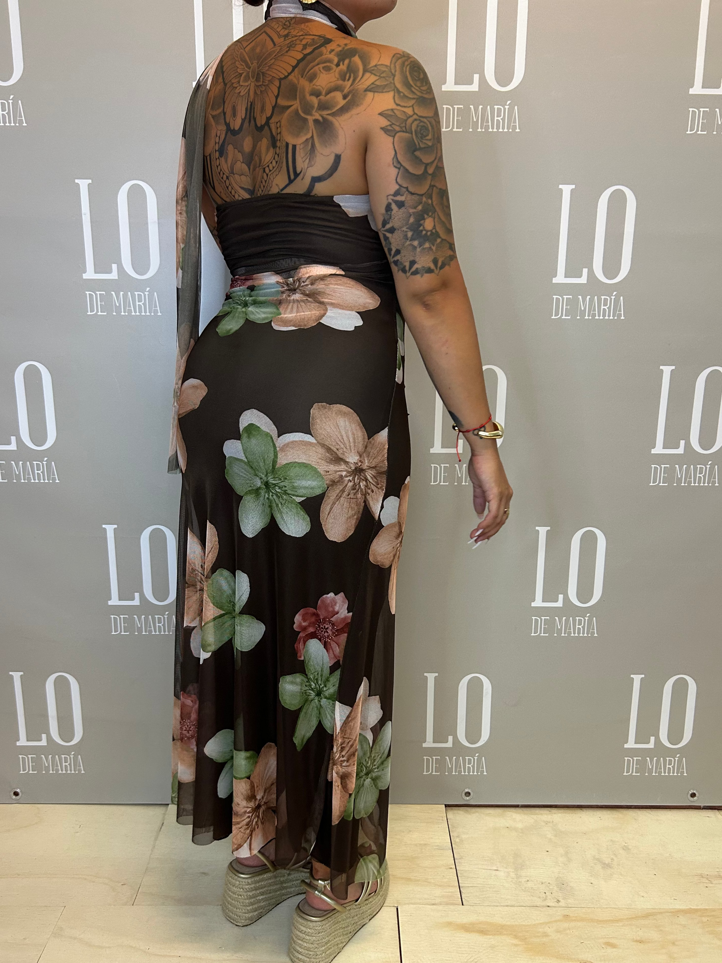 VESTIDO FLORAL LAZO MARRON