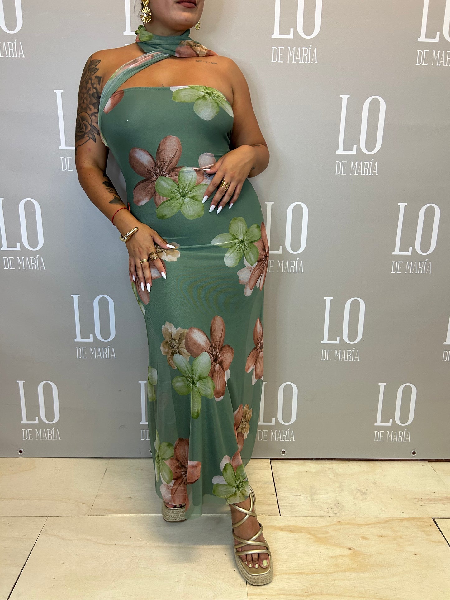 VESTIDO FLORAL LAZO VERDE