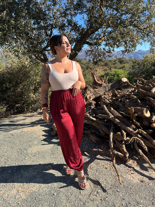 PANTALON SATINADO BURDEOS
