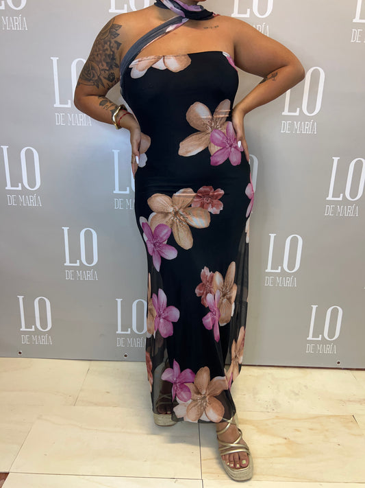 VESTIDO FLORAL LAZO NEGRO