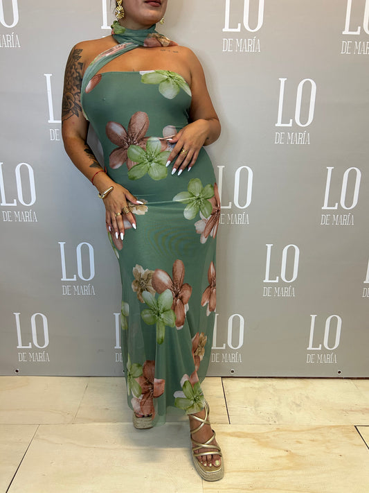 VESTIDO FLORAL LAZO VERDE