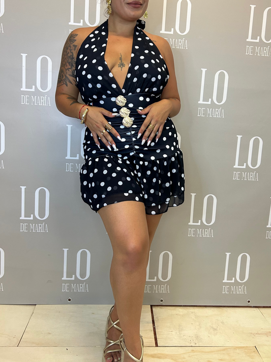 VESTIDO LUNARES BOTONES NEGRO