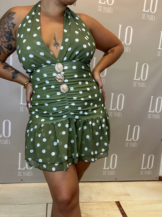 VESTIDO LUNARES BOTONES VERDE